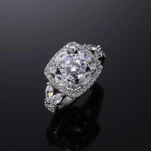 ▶SHINY ROUND CZ SQUARE 925 STERLING SILVER LUXURY WEDDING RINGS FOR WOMEN, L053